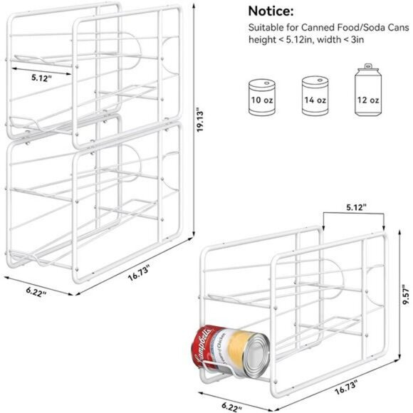 Can Dispenser Rack Stackable Organizer for Pantry Kitchen Cabinet 4 Pack White - Picture 5 of 8